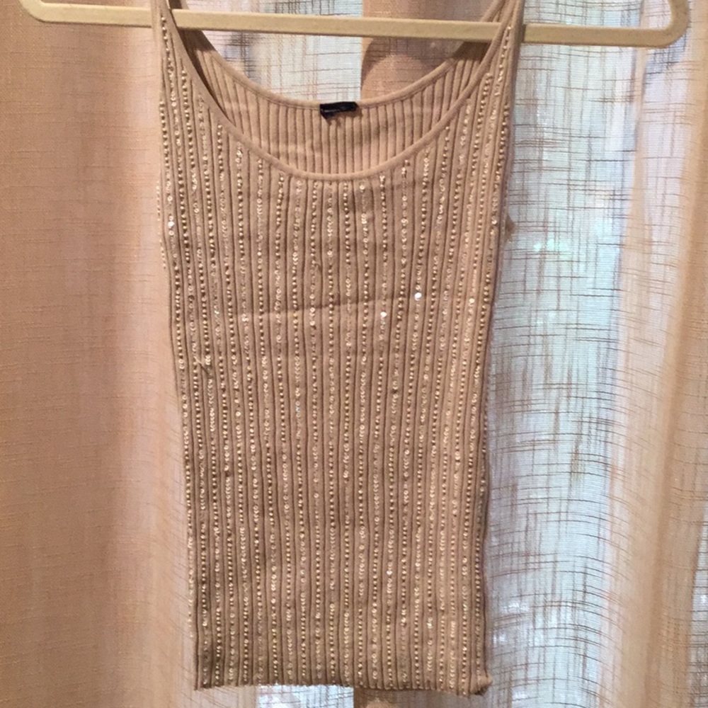 Sequined and beaded detailed fitted tank top